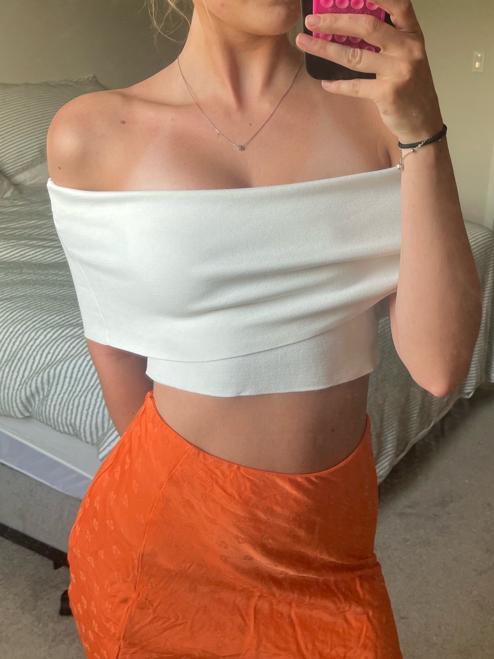 Zara White Off-Shoulder Crop Top